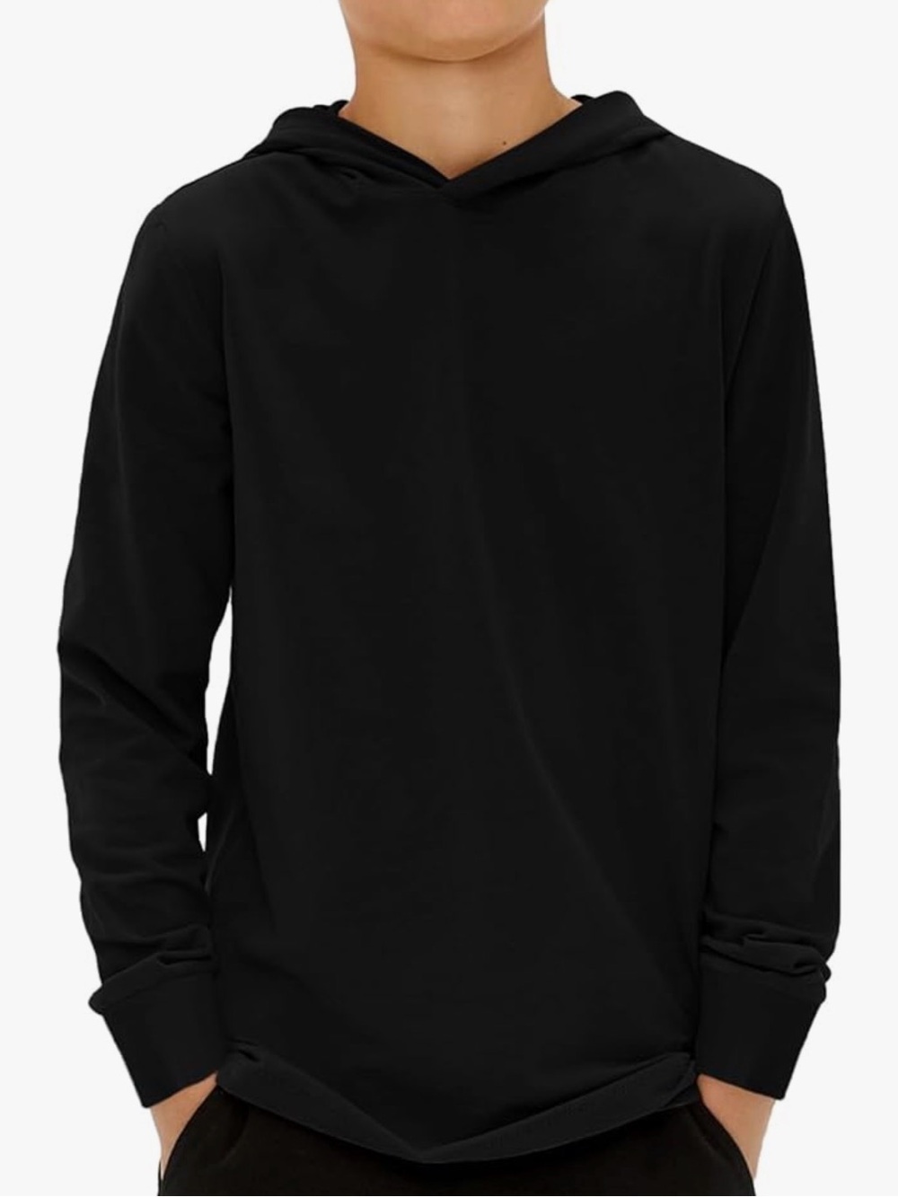 Boys Large Black lightweight hoodie. Great for layering between seasons.